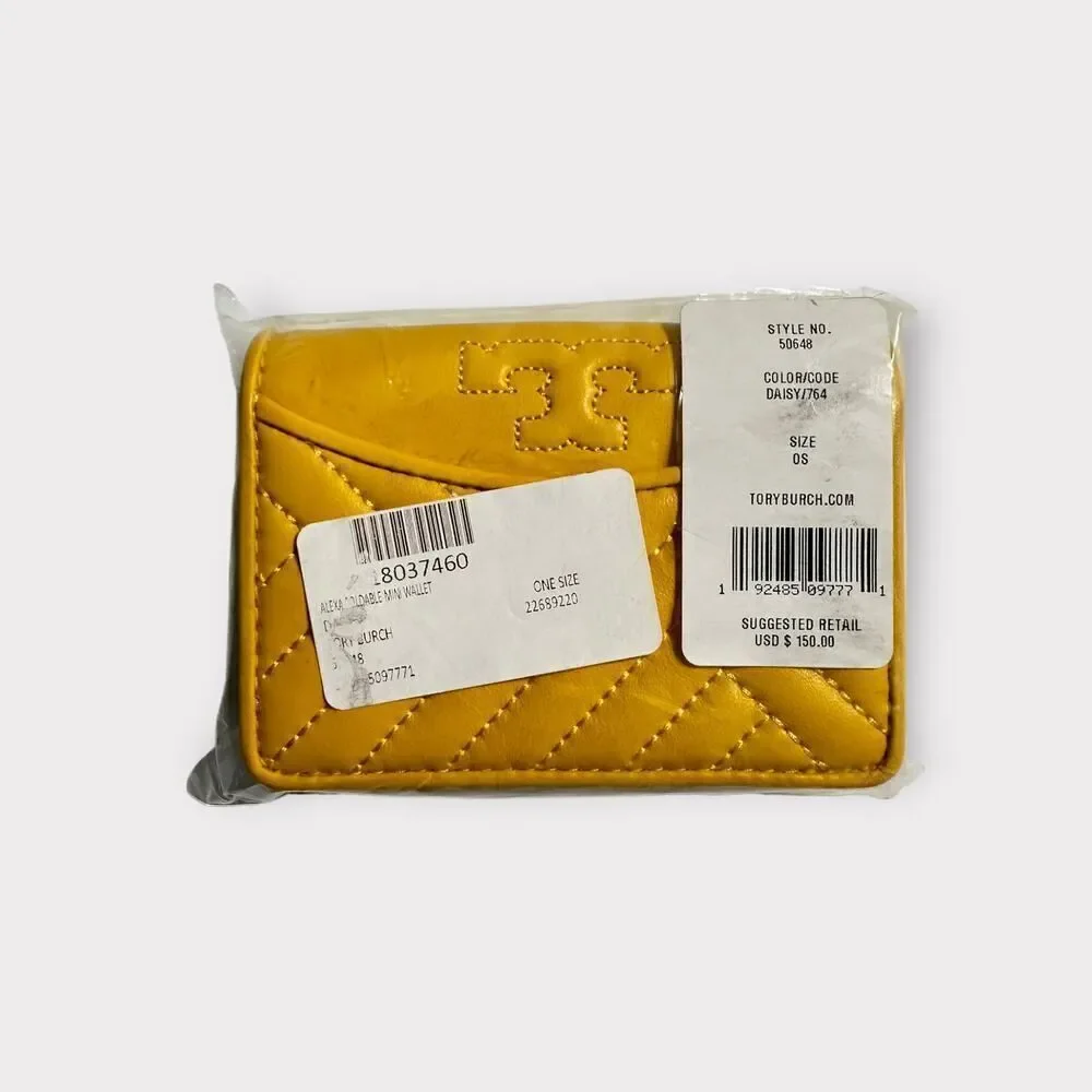 Tory Burch Alexa Leather Bifold Mini Wallet Yellow Daisy
